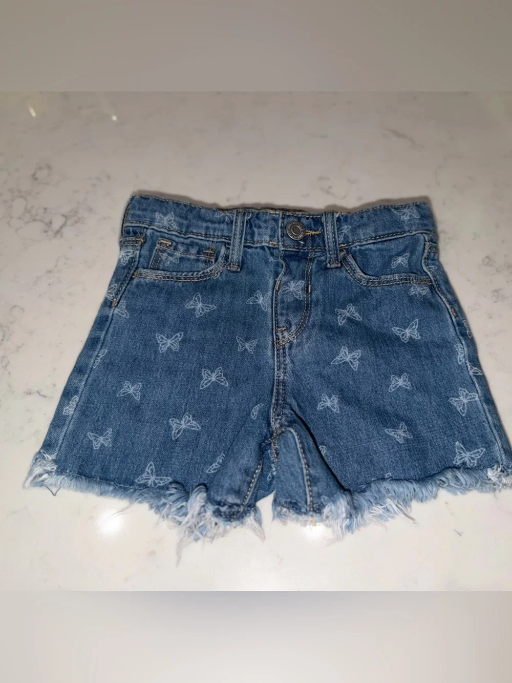 Old Navy Blue Denim Butterfly Print Frayed Hem Shorts